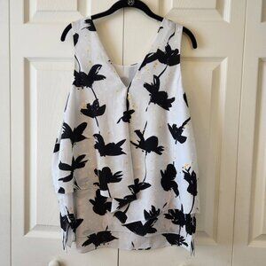 Cooper & Ella Womens Sleeveless Floral Layered Blouse, Black and White